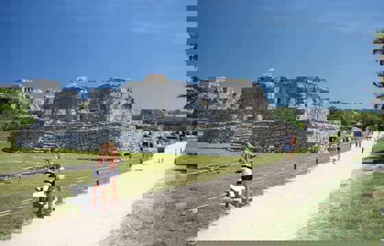 Ancient Mayan ruins of Tulum on Mexico's Yucatan coast overlooking the Caribbean Sea. 